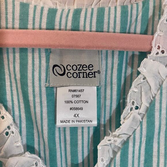 Vintage Style Cozee Corner 4X Cotton Lace Yoke Nightgown Blue Stripe cottagecore - Picture 4 of 8